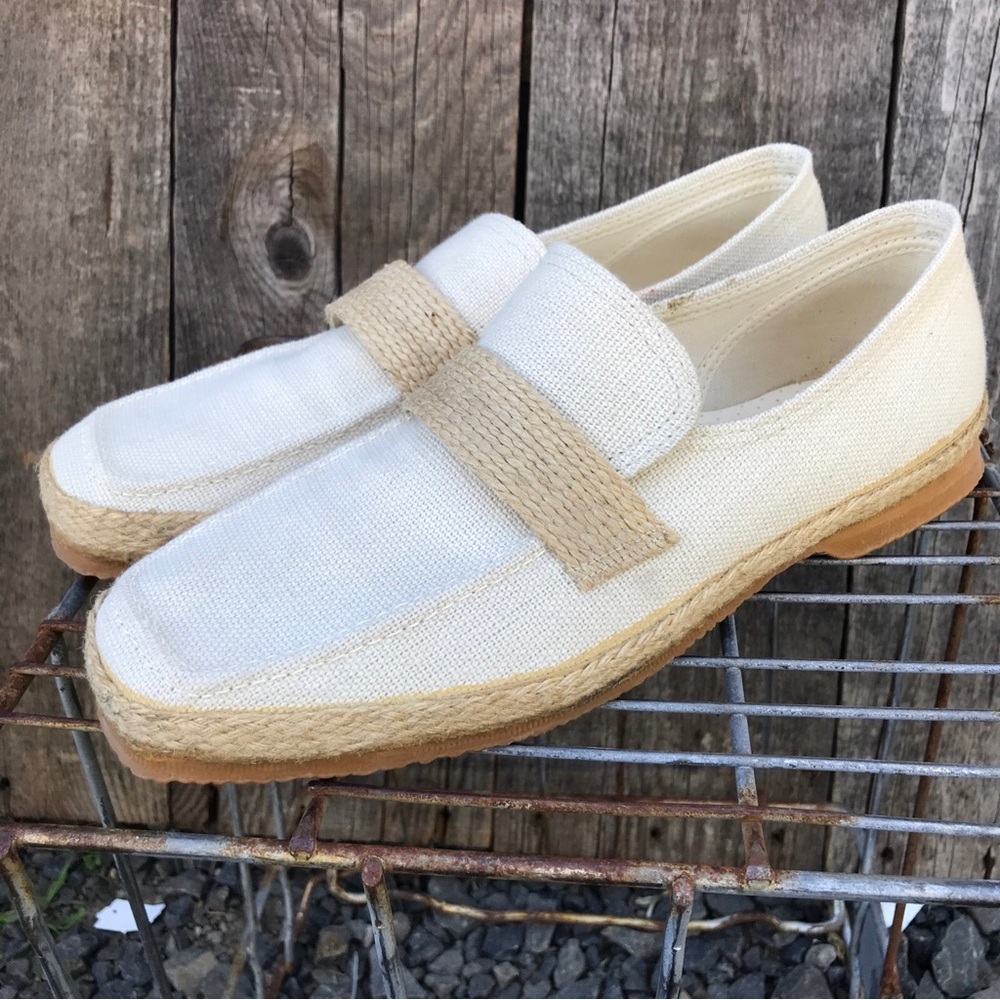 VTG 60s-70s Bel-Mar by Bata Canvas Jute Espadrille Loafer Rubber Sole 10M & box